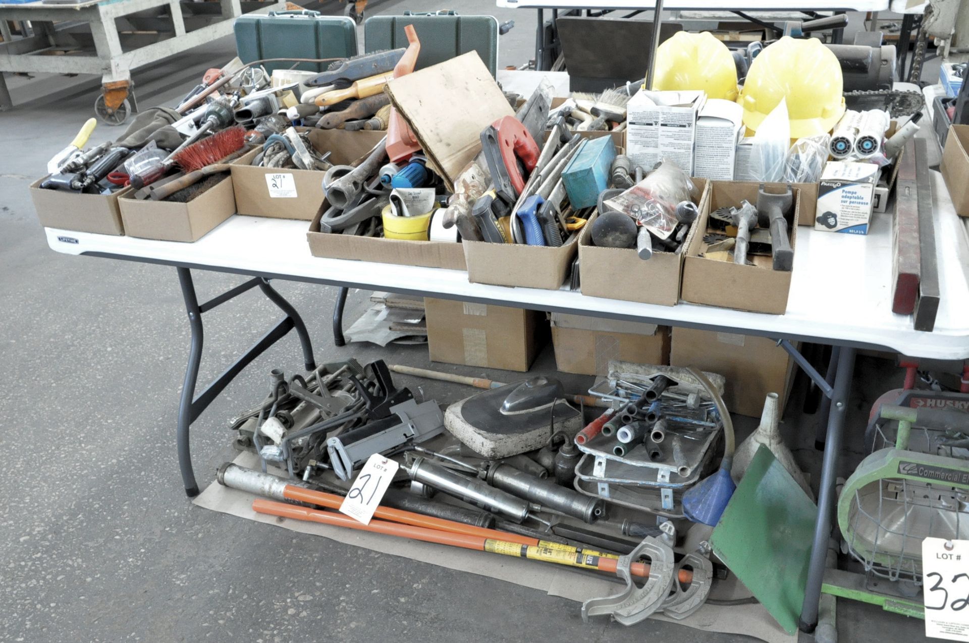 Lot-Asst'd Hand Tools in (14) Boxes On/Under (1) Table, (Table Not Included)