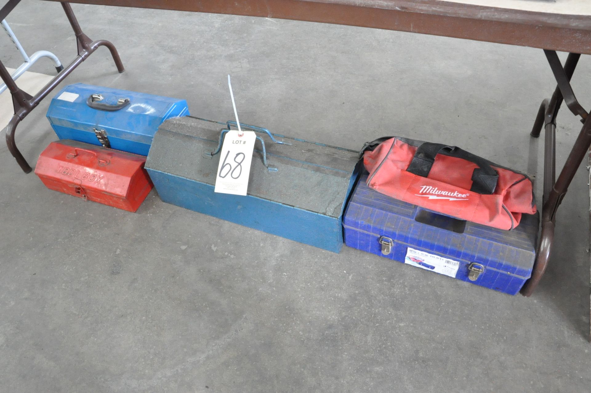 Lot-Small Tote Tool Boxes Under (1) Table