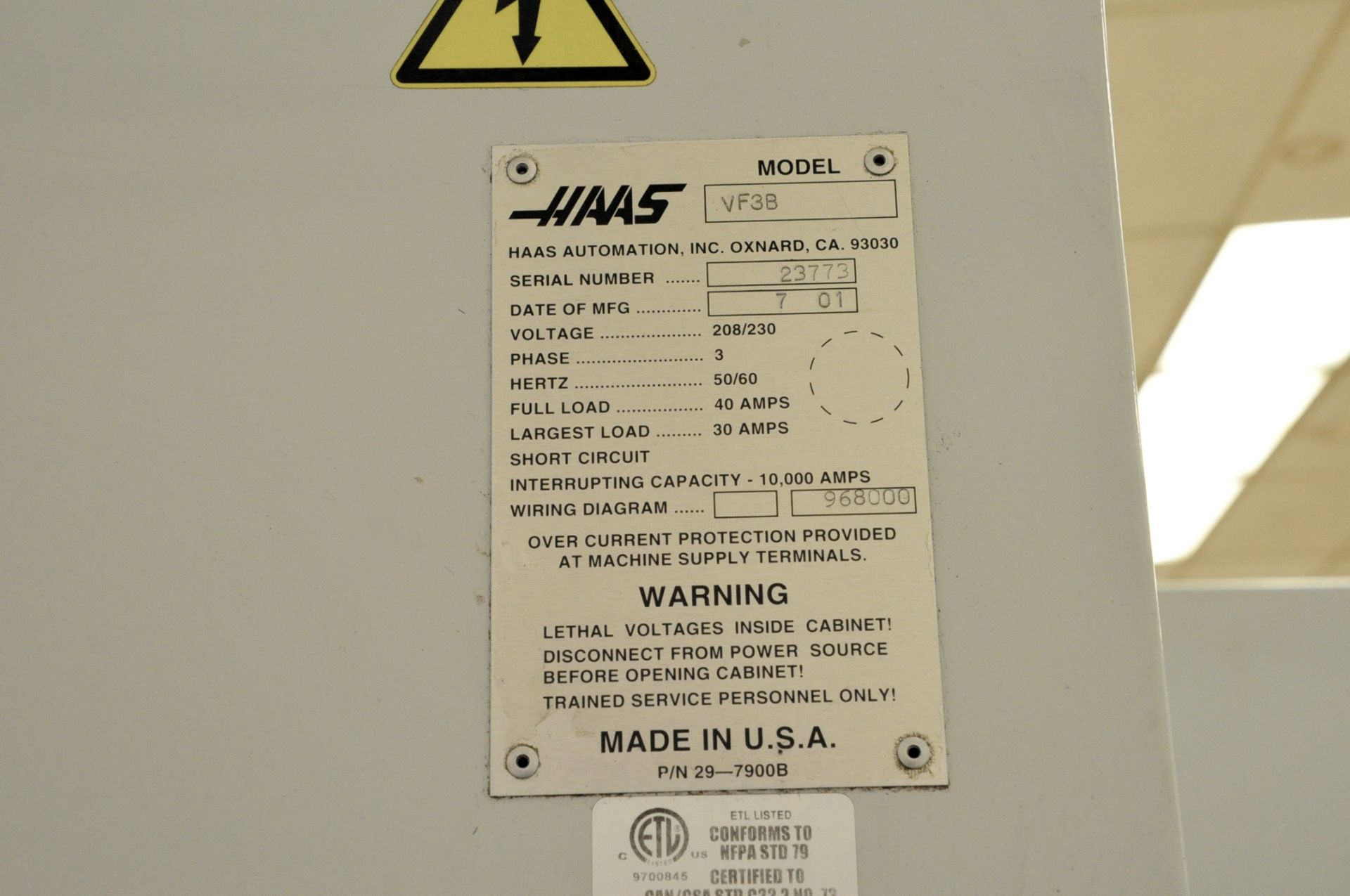 Haas Model VF-3B, CNC 3-Axis Vertical Machining Center, - Image 7 of 7