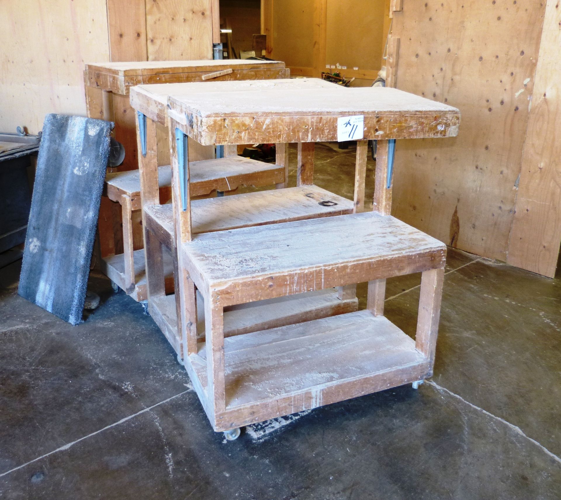 (1) Lot Custom Wood Shop Shelving Utility Carts