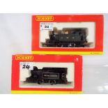 Hornby OO gauge - two model tank locomotives, 0-4-0T green GWR livery and 0-4-0T black BR livery,