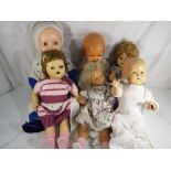 Vintage dolls - six dressed dolls by Kader reference #B3525, Bermann reference #5525 and #50,