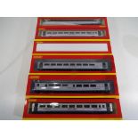 Model railways - six Hornby OO gauge model passenger coaches East Coast livery # R4666, 4541, 4432,