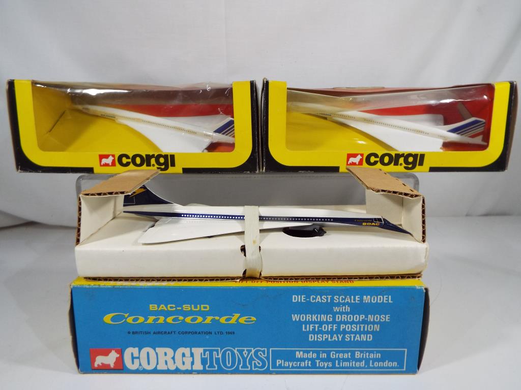 Corgi - Three diecast aeroplanes in original boxes comprising # 650 in British Airways livery,