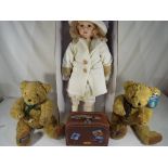 Bears and doll - two bears from the traditional bear collection with jointed limbs,