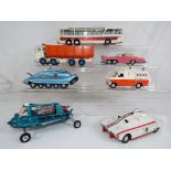 Dinky - seven diecast vehicles including Lady Penelope's FAB 1 with both figures and Joe's car and
