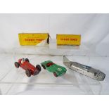 Dinky - Three Dinky Toys racing cars comprising # 232 Alfa Romeo Racing Car in red with red hubs