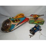 Tin plate toys - three tinplate toys comprising Schuco Micro-Racer Go-Cart with key,