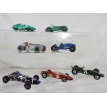 Diecast - seven diecast model racing cars to include Dinky Toys #236 Connaught, #235 HWM racing car,