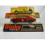 Dinky - two diecast racing cars comprising #213 Ford Capri Rally Car and #225 Lotus F1 Racing Car,