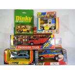 Dinky and Corgi - five diecast vehicles in original boxes comprising #111 Camper, #120 Happy Cab,