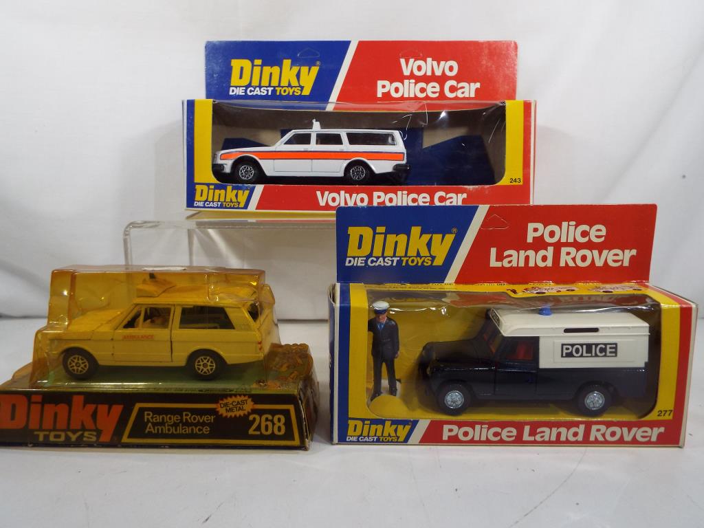 Dinky - three diecast vehicles in original boxes comprising #243 Volvo Police Car (missing signs),