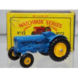 Matchbox - #72A Fordson Tractor with blue body, silver grill and the rarer yellow wheel hubs,