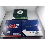 Model Airplanes - three 1/1400 scale diecast airplanes by Gemini Jets in original boxes,