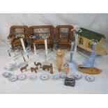 Dolls - a good mixed lot to include twelve dolls' stands,