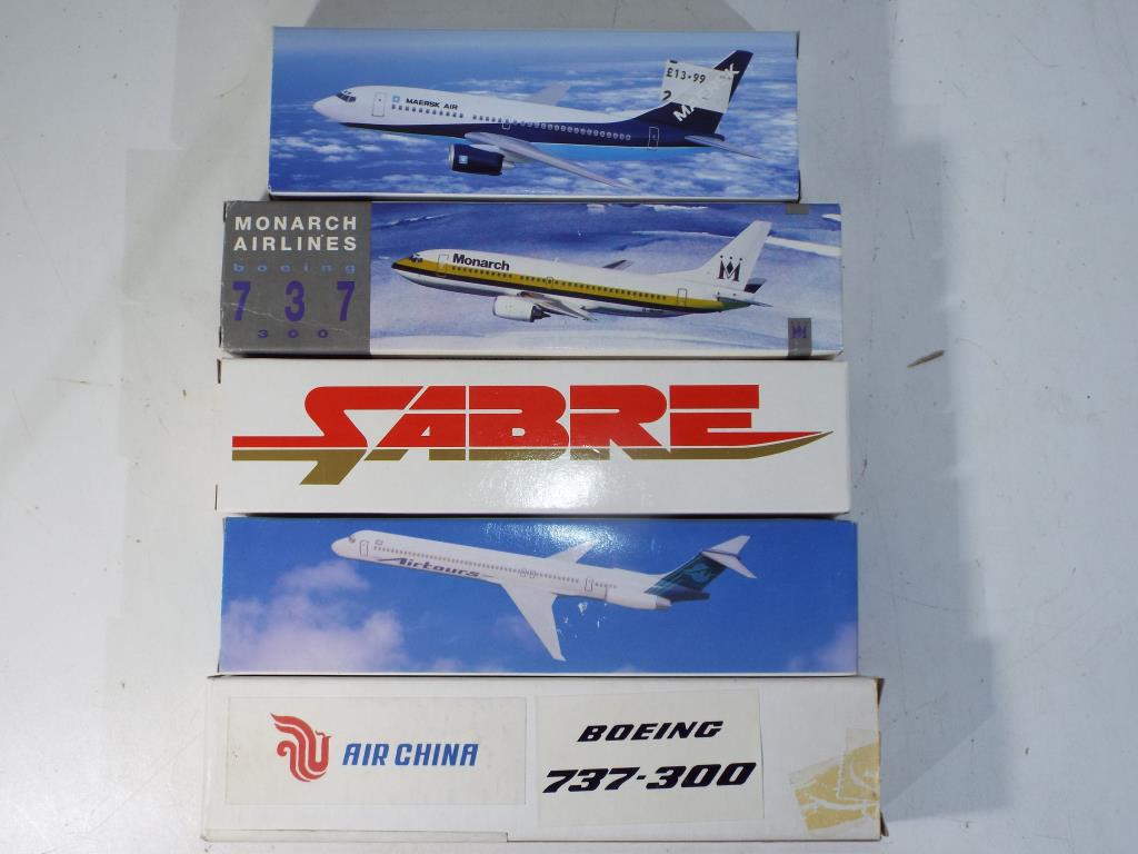 Model Airplanes - five 1/200 scale airplanes in original boxes by Long Prosper and others,