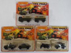 Matchbox - three sets in original blister packs , comprising TP11 Military Jeep and motorcycle,