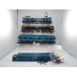 Model Railways - three Tri-ang Class 76 electric locomotives and a Class 37 body,