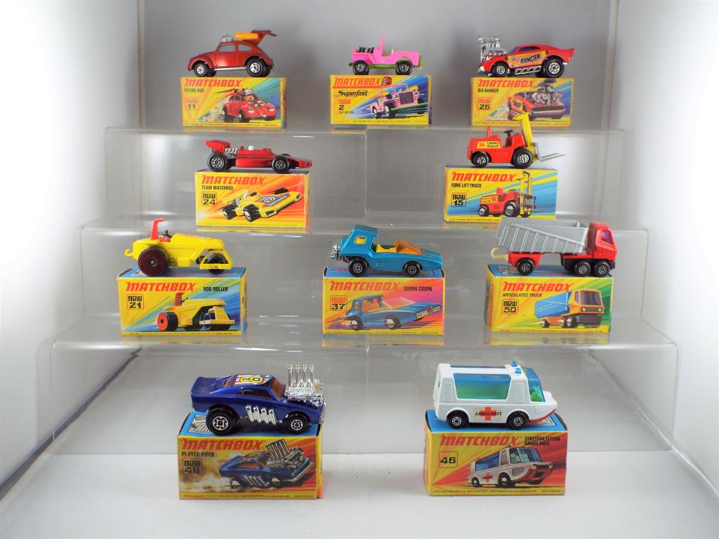 Matchbox - ten diecast vehicles from the 1970's to include #2 Jeep Hot Rod, #26 Big Banger,