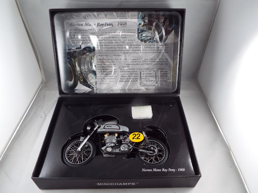 Diecast - a Minichamps 1:12 scale Norton Manx Ray Petty 1960 bike,