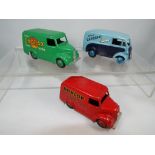 Dinky - three diecast models comprising Trojan red van 'Dunlop' # 451,