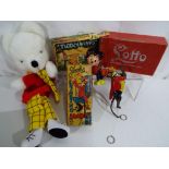 A good selection of vintage toys to include a tin plate Jocko The Climbing Monkey by Line Mar Toys,