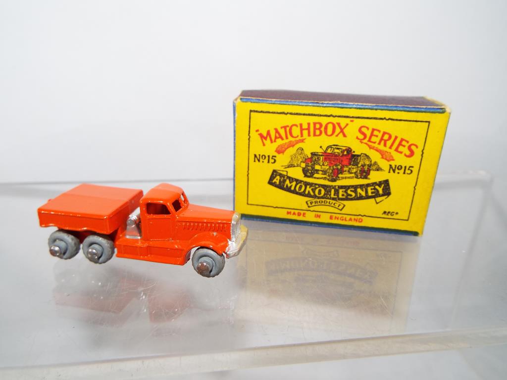 Matchbox by Lesney - a diecast model Diamond T prime mover # 15, orange with silver trim, 6GMW, - Image 2 of 2