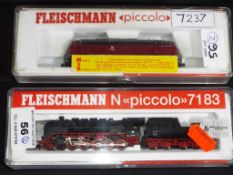 Fleischmann N gauge - a lot comprising of a steam locomotive 2-10-0 with tender #7183 and a diesel