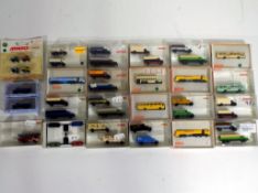 Model Railways - 42 N gauge vehicles in 24 boxes/packets by Wiking and others,