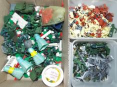 A quantity of plastic soldiers by Airfix Ambulance, includes NATO Ground Crew, airplanes, vehicles,