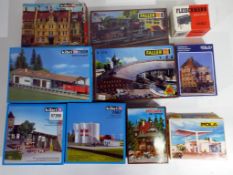 Model Railways - ten scenic kits in N gauge by Faller, Fleischmann, Kibri and other,