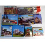 Model Railways - ten scenic kits in N gauge by Faller, Fleischmann, Kibri and other,