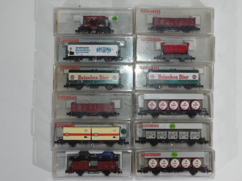 Model Railways - Fleischmann - twelve boxed items of N gauge rolling stock by Fleichmann,