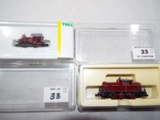 Trix Minitrix N gauge - two model locomotives comprising # 12624 NEM and # 12439, digital,