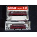 Fleischmann N gauge - two diesel locomotives #7400 and #7401 K in original cases,