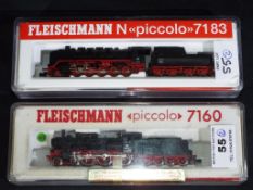 Fleischmann N gauge - two steam locomotives 2-6-0 with tender #7160 and 2-10-0 with tender #7183,