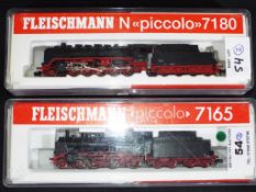 Fleischmann N gauge - two steam locomotives 4-6-0 with tender #7165 and 2-10-0 with tender #7180,