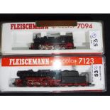 Fleischmann N gauge - two steam locomotives 0-10-0T #7094 and 2-6-2 with tender #7123,