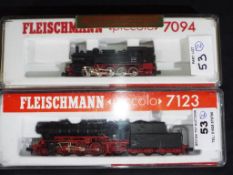 Fleischmann N gauge - two steam locomotives 0-10-0T #7094 and 2-6-2 with tender #7123,