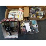 Four boxes of good quality craft items to include bead making equipment, doll's house scenery,