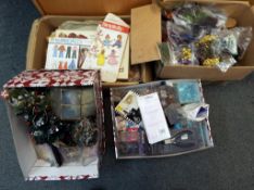 Four boxes of good quality craft items to include bead making equipment, doll's house scenery,