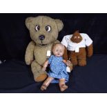 A collection of vintage toys to include a Nooky the Bear soft bodied toy with jointed arms and legs