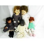 A collection of five mid century dolls to include four walker type dolls approx 50cm (h) and a