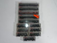 Model Railways - Fleichmann - twelve boxed items of N gauge coaches by Fleichmann, includes 8060,