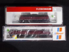 A lot comprising of Fleischmann N gauge diesel locomotive #723701 and ROCO diesel locomotive #23271