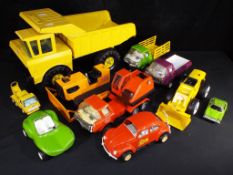 Vintage Toys - ten Tonka Toys vehicles comprising large tipper truck, Twinkle Toe VW Beetle,