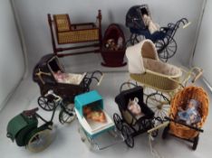Dolls House accessories - a collection of five good quality reproduction dolls' prams,