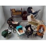 Dolls House accessories - a collection of five good quality reproduction dolls' prams,