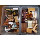 Dolls House Accessories - two large boxes containing reproduction wooden doll's house furniture to