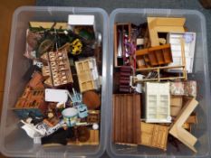 Dolls House Accessories - two large boxes containing reproduction wooden doll's house furniture to